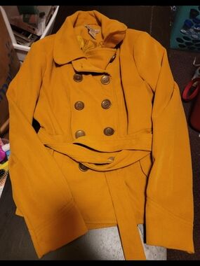 Paris Blues Mustard Double-Breasted Peacoat with Belt